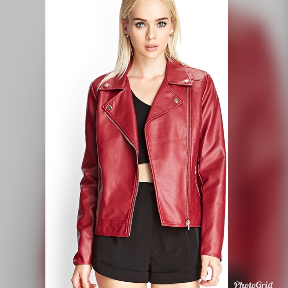 Red Faux Leather Jacket